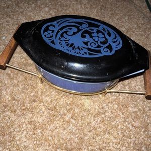 Pyrex Vintage Pyrex Midnight Bloom 043 Dish & Craddle, Blue & Black Flowers